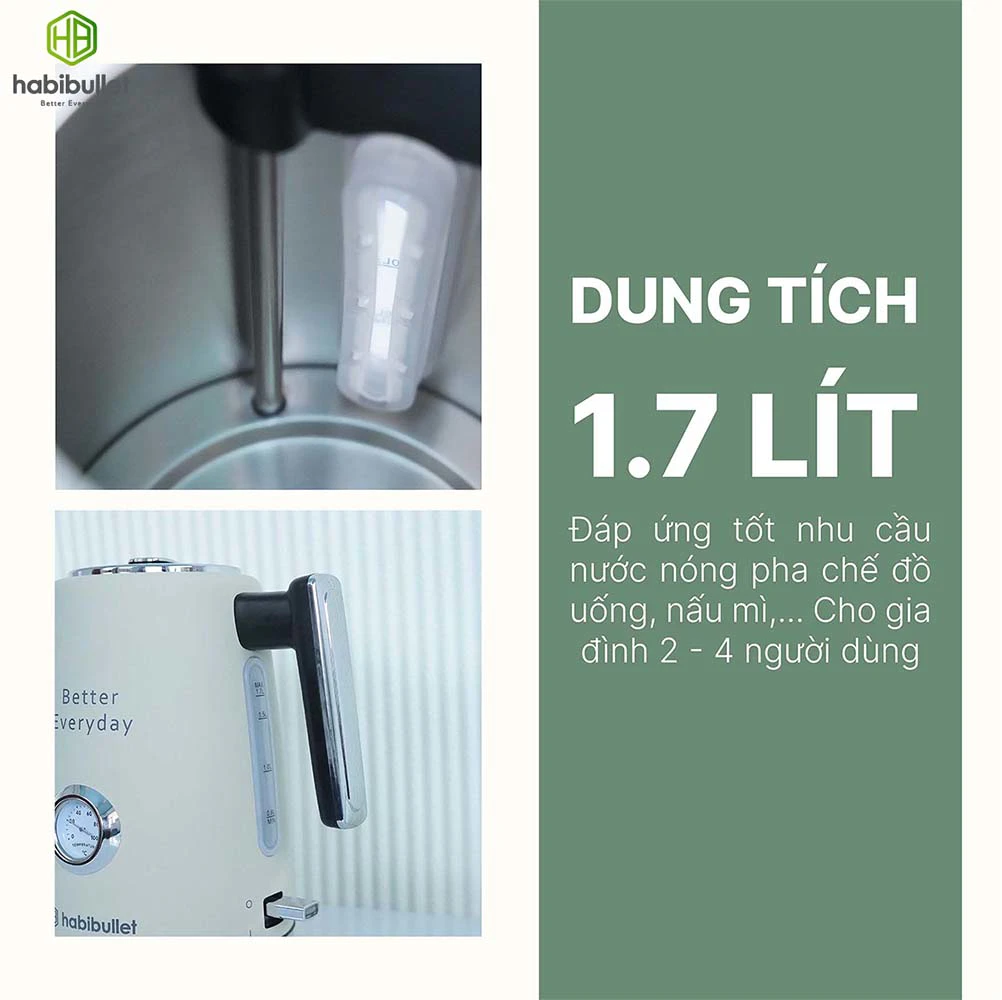 Dung tích 1.7 lít phù hợp cho gia đình 3 - 4 người